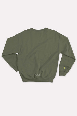 Khaki green unisex adults sweater giving back 