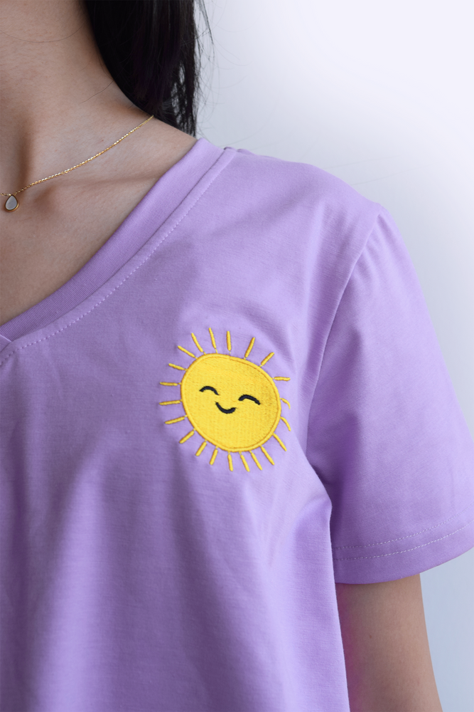 Purple Women's cut tshirt inspired from kids art cotton happiness Amman jordan 