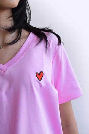 Pink Women's cut tshirt inspired from kids art cotton happiness Amman jordan 