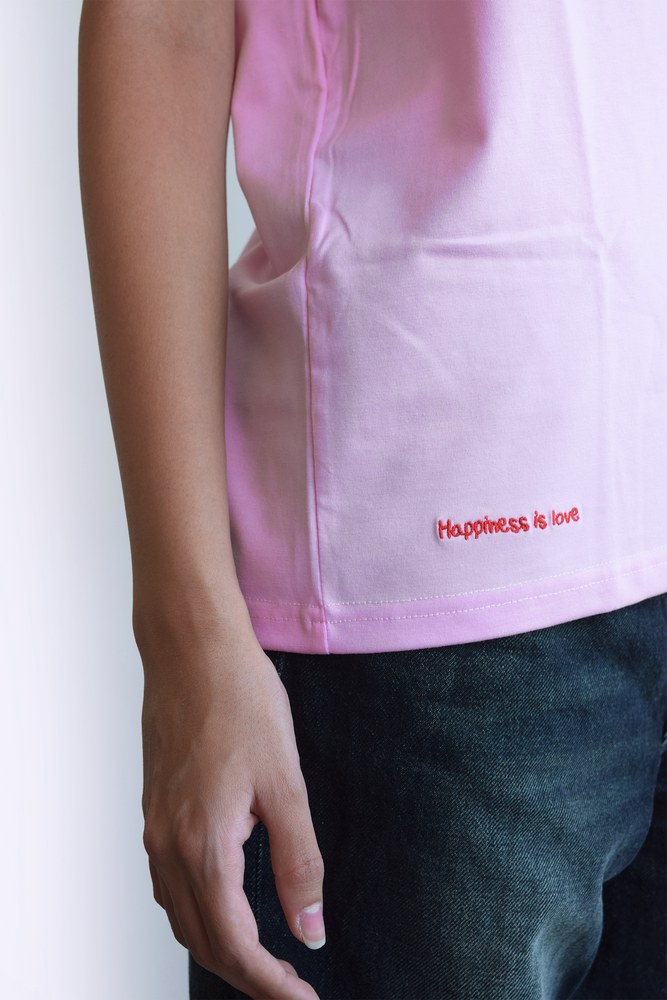 Pink Women's cut tshirt inspired from kids art cotton happiness Amman jordan 