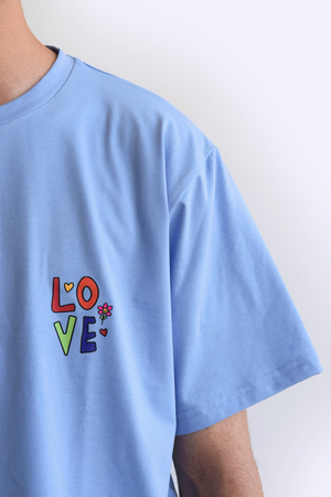 Blue unisex tshirt inspired from kids art cotton happiness Amman jordan 