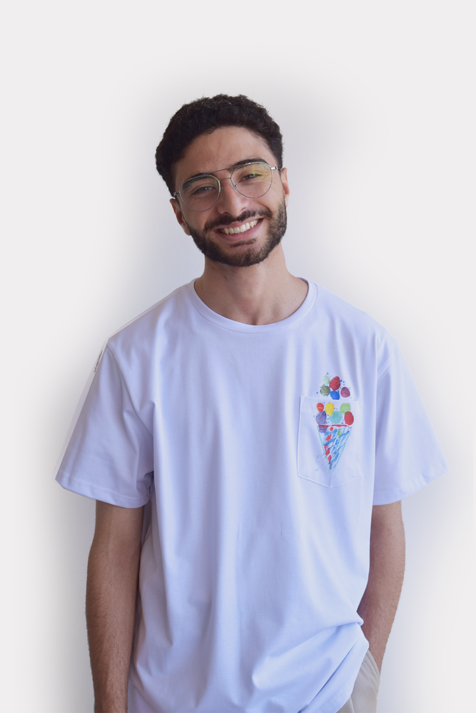 White unisex tshirt inspired from kids art cotton happiness Amman jordan plain white tee