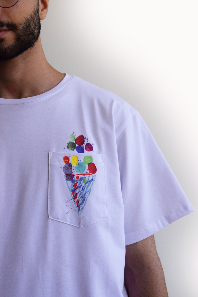 White unisex tshirt inspired from kids art cotton happiness Amman jordan plain white tee