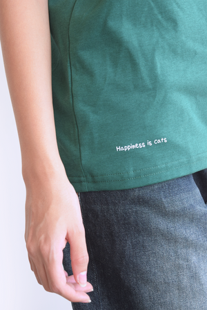 Green Women's cut tshirt inspired from kids art cotton happiness Amman jordan 