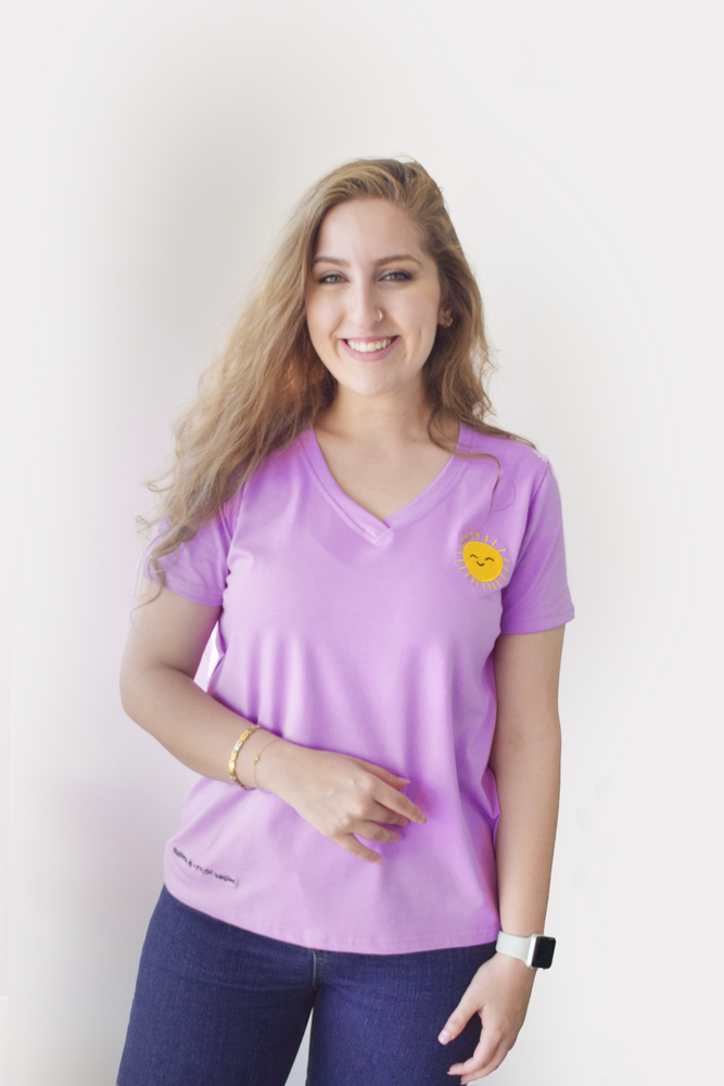 Purple Women's cut tshirt inspired from kids art cotton happiness Amman jordan 