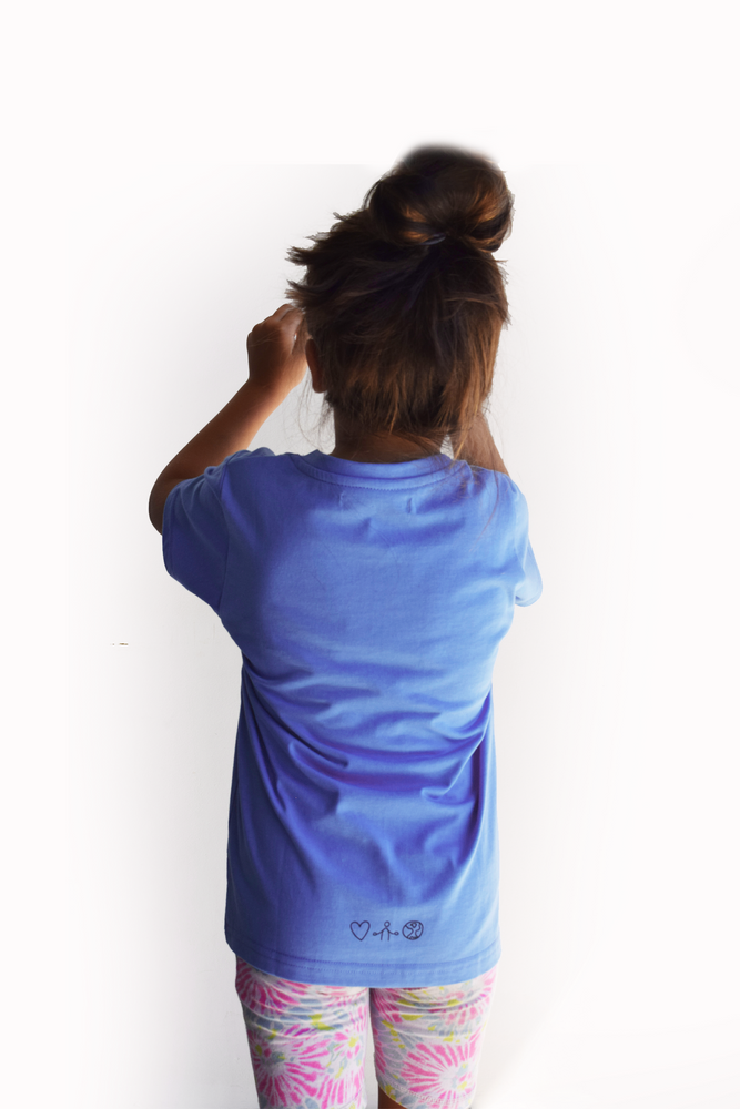 blue Kids tshirt inspired from kids art cotton happiness Amman jordan 